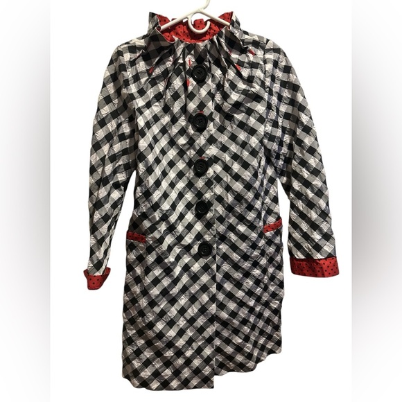 An REN New York black and white plaid red stitching large button trench coat - Picture 1 of 10